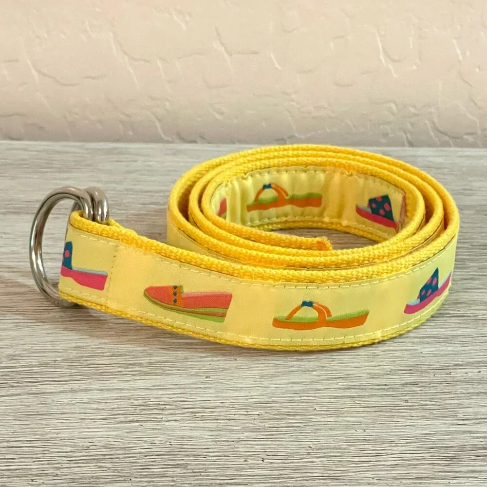 Liz Claiborne Belt Yellow Sandals Shoes Cloth Silver Loop Buckle Small Medium